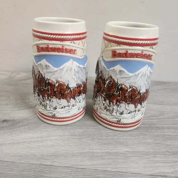 Vintage Budweiser Clydesdale Stein Limited Edition 1985 Set of 2 Ceramic Classic - Picture 9 of 9